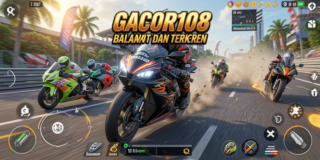 Gameplay GACOR108 yang penuh aksi dengan kendaraan motor balap.