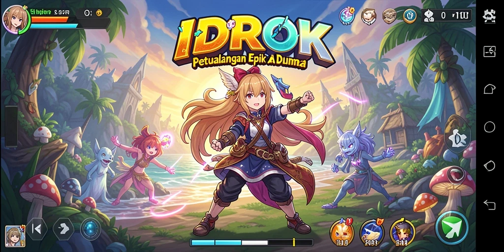 Tampilan gameplay menarik dengan karakter anime yang beragam.