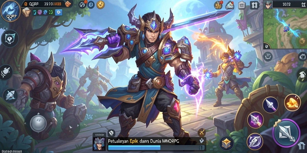 Screenshot gameplay QQRP yang menunjukkan pertempuran epik antar karakter.