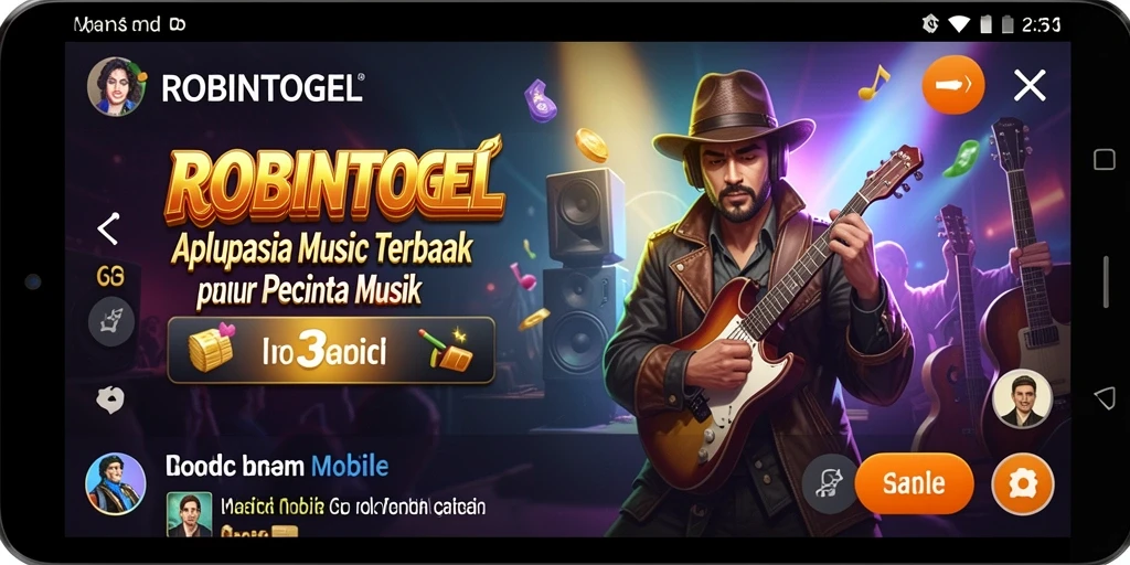 Tampilan gameplay interaktif dari ROBINTOGEL yang menampilkan musik dan karaoke.